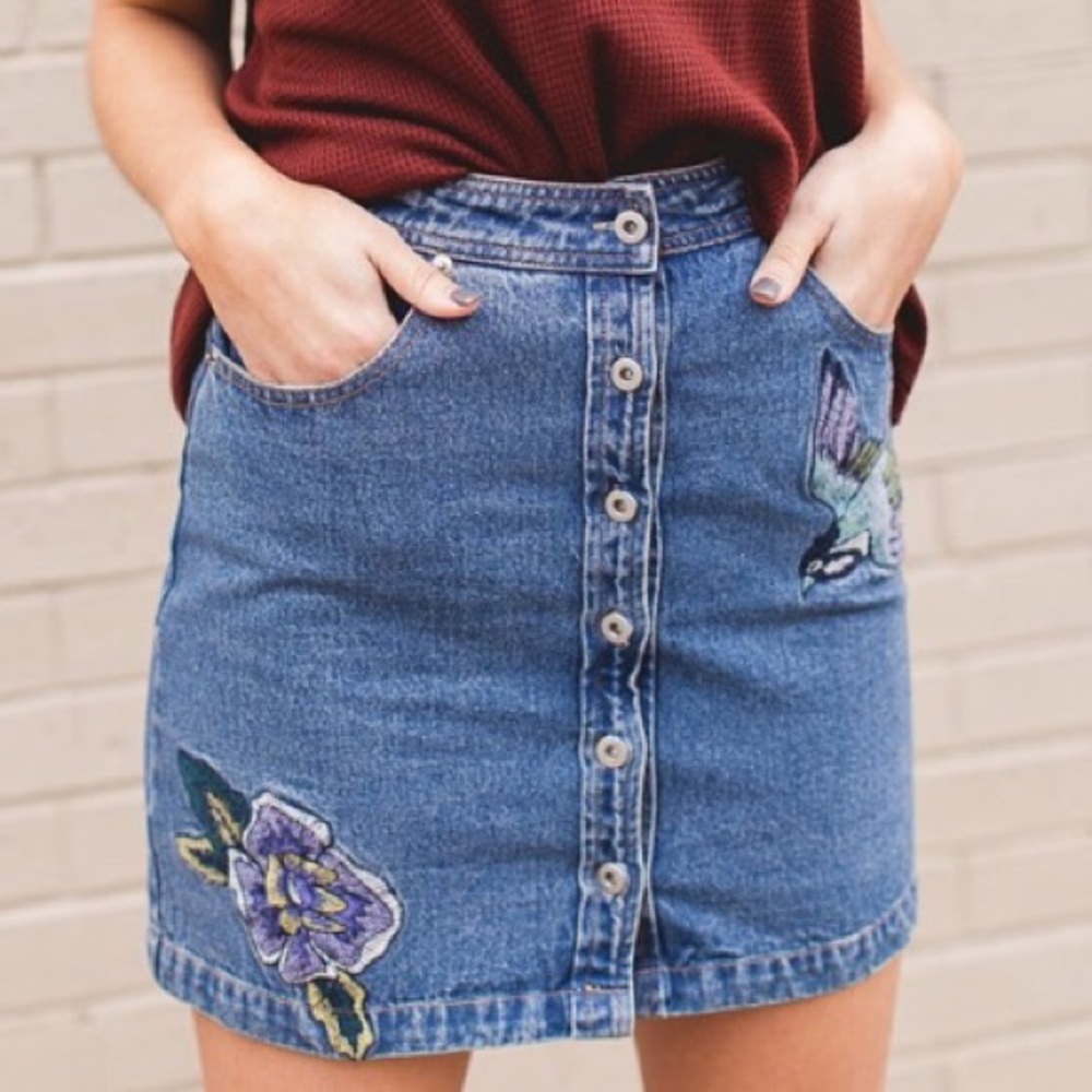 Embroidered Denim Skirt